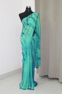 tie and dye Georgette saree Can be customised into any colours. To buy as running fabric in metres please contact us.  Contact us at akrithionline@gmail.com or whatsapp at 9962852464