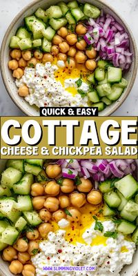 Hearty and satisfying, this Cottage Cheese and Chickpea Salad is the best fall recipe for dinner when you need something quick and easy. Save this pin to enjoy a cozy, protein-packed meal!