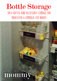 This storage solution works great for all the bottles and supplies for both breastfed and formula-fed babies!