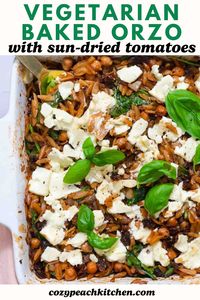 This orzo dump & bake casserole features sun-dried tomatoes alongside a few other simple but flavorful pantry staples. Ready with just 10 minutes of active time and minimal chopping!