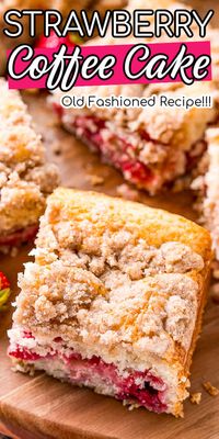 This Strawberry Coffee Cake is a tender breakfast cake loaded with fresh strawberries and topped with a buttery cinnamon sugar streusel topping -- the perfect pairing with a cup of coffee! via @sugarandsoulco