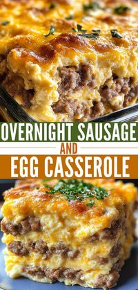 Wake up to a delicious Overnight Sausage and Egg Casserole! This easy recipe combines savory sausage, fluffy eggs, and hearty bread for a satisfying breakfast. Perfect for meal prep, it saves time in the morning and is sure to impress your family or guests. Save this pin and try making it for your next breakfast gathering!