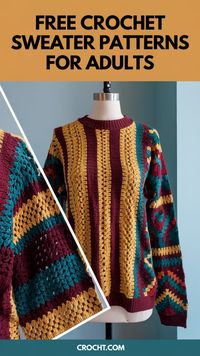 Make a stylish crochet sweater with these free patterns for adults. Perfect for adding a handmade, cozy layer to your winter outfits.