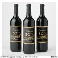 30th birthday party black gold music name wine label