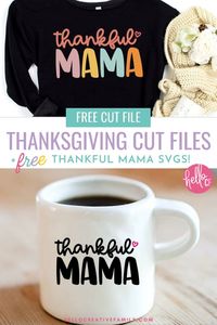 Thankful Mama SVG + 17 Free Thanksgiving Cut Files. If you love Thanksgiving and you love Cricut crafts then you will love this free Cricut bundle! These Thankful Cricut designs including Thankful Mama and are great for all sorts of DIY holiday projects. Make your own rustic wooden thankful porch sign, create a classic mug, design a beautiful picture frame, or even a cute throw pillow! Have a happy Thanksgiving and enjoy this fun free crafting file! Perfect for budget-friendly gift ideas!