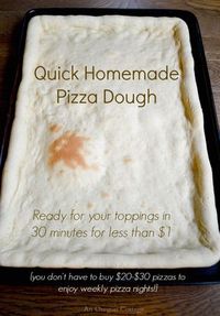 A quick homemade pizza dough that is ready for toppings in less than 30 minutes and costs less than a dollar!