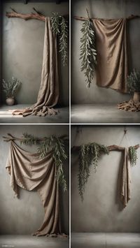 #digital #backdrop for #studio #photosession #creative #manipulation #background #photohsop #indpirational #moodboard #floral #textile #fabric #curtains #plant #branch #hanging #cloth #beige #sage #elegant