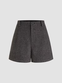 Woven Wool-blend Mid Rise Houndstooth Shorts For Daily Casual Work