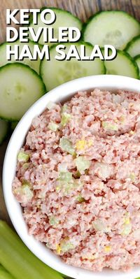 Keto Deviled Ham Salad - With only 1g net carbs per serving, this keto-deviled ham salad is a wonderful way to use leftover baked ham in a creamy salad. #keto #ketodiet #Ketorecipes #ketodeviledhamsalad #ketohamsalad #hamsalad #ham #sidedish #springrecipes #food #recipes