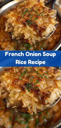 Savory French onion soup rice, a comforting and easy dish.