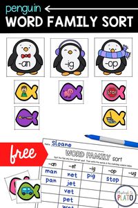 This playful penguin word family sort is sure to be a hit with kids and you’ll love that they’re practicing important reading skills. This FREEBIE comes in TWO versions so you can quickly adjust the difficulty. One focuses on rhyming and the other stretches students to spell CVC words. Perfect to include in your kindergarten lesson plans! Grab your copy and then be sure to snag 26 more print-and-play word work activities your kids will love in our shop or on Teachers Pay Teachers!