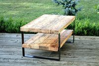 Reclaimed wood beam coffee table with shelf 2 level coffee