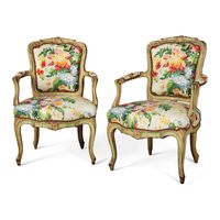 A PAIR OF LOUIS XV GREEN AND IVORY PAINTED FAUTEUILS EN CABRIOLET, MID-18TH CENTURY | Mario Buatta: Prince of Interiors | Sotheby's