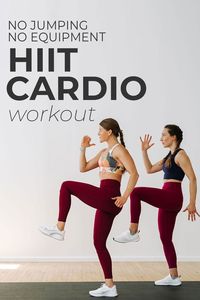 These are the 9 best cardio exercise you can do at home -- NO EQUIPMENT and NO JUMPING! This is a high intensity CARDIO WORKOUT AT HOME for ALL fitness levels. Raise your heart rate and burn calories with this quick, 15-minute full body cardio workout at home (follow along workout video). These 9 bodyweight cardio exercises can be done anywhere and are joint-friendly and knee-friendly (no jumping)!