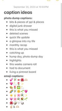 insta caption ideas, photodump captions, emoji captions