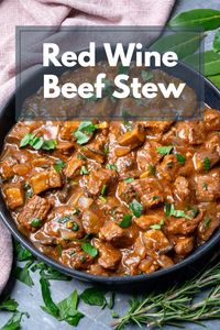 Enjoy the timeless taste of this classic beef stew, enhanced with the richness of red wine to add an extra layer of flavor, making it a perfect choice for family dinners.