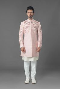 Light Pink Color Raw Silk Sherwani – Panache Haute Couture