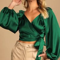 Nwt Lulu's Hunter Green Wrap Party Satin Wrap Crop Top. Size M. Surplice Neckline. Long Billowing Sleeve. Elastic Arm Cuffs. Elastic Shoulder Detail. Side Tie Wrap Detail. Cropped. Unlined. 100% Polyester. Hand Wash Cold. Hang To Dry. Approx. Measurements: Refer To Pictures. Lu174, Lu175