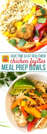 Prep these rice bowls on the weekend and enjoy delicious lunches or dinners all week long with our Chicken Fajita Meal Prep Bowls! Made with chicken breast, lots of veggies, and brown rice, you'll feel good about having these healthy rice bowls prepped and ready for your family to enjoy. #SundaySupper #MealPrep #HealthyRiceBowls #ChickenFajitas #Mexican #TexMex #EasyRecipe