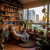 Small and cozy apartment virtual background. Plant lovers.