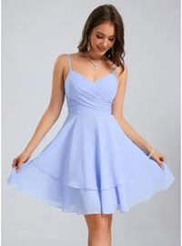 JJ's House Chiffon Mini V-Neck Fall Spring Summer A-line NO Other Colors Short Dress. #JJ's House #Chiffon #Mini #VNeck #Fall #Spring #Summer #Aline #NO #OtherColors #Short #Dress