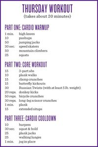 It’s workout time! Dedicate 20 minutes today to this workout and I guarantee you’ll feel it in your abs and legs! For an added challenge, do five squats in between each exercise! Links to some of the moves:Speed skatersMountain climbers3-part absPlank walksClamp crunchesButterfly kickoutsRussian twistsDonkey kicksBicycle crunchesLong-leg scissor crunchesExtended situpsBurpeesPlank jacksWalking lunges