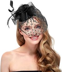 Fascinators Hat for Women Tea Party Headband Kentucky Derby Wedding Cocktail Flower Mesh Feathers Hair Clip (1-Purple) at Amazon Women’s Clothing store