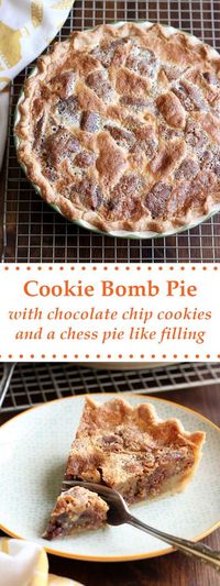 This Cookie Bomb Pie is modeled after the Baltimore Bomb Pie. It has a decadent filling using chocolate chip cookies and a buttery custard. | wildwildwhisk.com