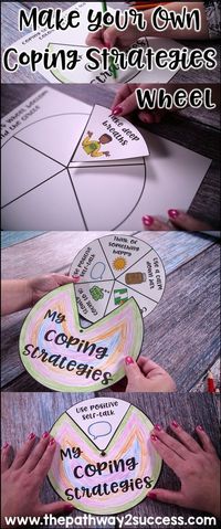 Make a coping strategies wheel with skills to help manage emotions. Kids make their own individualized wheels for activities like positive thinking, breathing, listening to music, yoga, and more. Great activity for counseling or small groups.