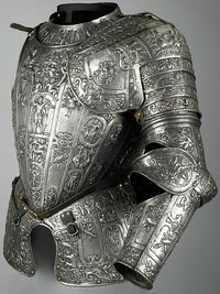 Partial unfinished armour, c.1580, in the manner of Lucio Marliani (Piccinino) (1538 - 1607) who was described by Paolo Morigia in his 'La nobilta di Milano (1595) as being the son of the famous swordsmith Alessandro Piccinino, who died in 1589, and brother of Federigo, another swordsmith. Morigia writes that has made some outstanding armours for His Serene Highness the Duke of Parma, Alessandro Farnese, and for other Princes which are regarded as rare objects.' 8.56 kg;.Wallace Collection,