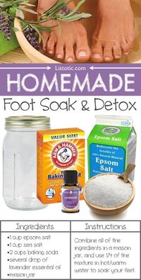 DIY Homemade Detox Foot Soak Recipe made with essential oils, baking soda and sea salt.