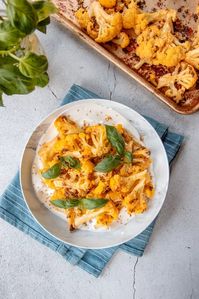 Air Fryer Ginger Turmeric Cauliflower over Yogurt