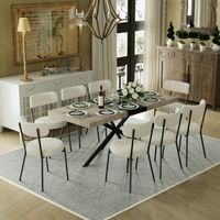 Contemporary flair and sleek style to any space of your home with this elegant dining table set. MDF desktop is very easy to clean and maintain. The table top has enough hardness and features a 2.6-inch thickness. The metal frame with carbon steel Legs for superior durability and strength. The table in this set has a flexible design with adjustable length and can be extended from 55.11'' to 70.86''with different use scenarios in mind. The elegant natural wood grain on the tabletop and the upholstered dining chairs are suitable for a farmhouse or a contemporary-style dining room. This design effortlessly elevates your aesthetic with unexpected elegance. Mercer41 Chair Color: White/Black, Pieces Included: 9 | Mercer41 55.11" to 70.86" Extendable Rectangle Dining Table Set Wooden Table w / Di