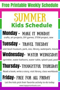 Easy Summer Schedule for Kids to Follow Daily Free Printable | Happy Mom Hacks