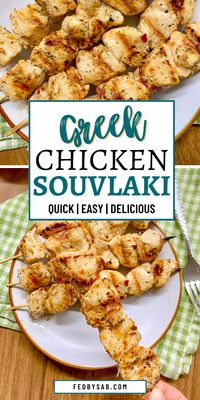 Greek Chicken Souvlaki is a delicious fan favorite meal! Perfectly grilled tender chicken packed with flavor from a lemon, garlic and red wine vinegar marinade.