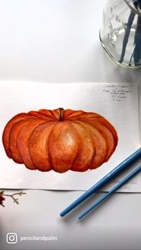 Pencil & Palm #aesthetic #watercolor #pumpkin #artwork #wallartdecor #falldecor