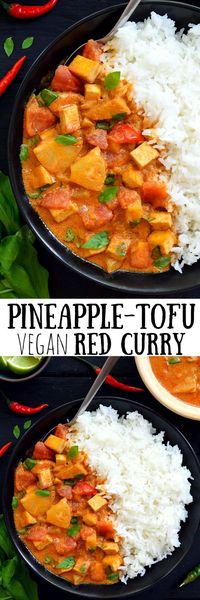 This recipe for vegan Thai curry is a quick and easy, healthy and delicious lunch or dinner idea. Fresh tomatoes, sweet pineapple and protein-packed tofu are served up in a creamy coconut milk sauce flavoured with red curry paste. Add as much or as little chili as you want. This vegan Thai curry will be on the table in less than thirty minutes!