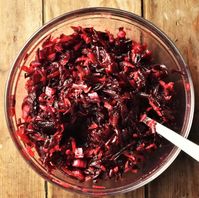 This cold beet salad is a classic Polish dish, easy to make and packed full of flavour. It's sweet, sharp and zesty, made using just 4 ingredients plus a simple dressing.  If you prepare the beetroot ahead this delicious salad can be put together in minutes. #beetroot #beetrecipes #beetsalad #slaw #easysalad #healthysalad #everydayhealthyrecipes