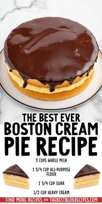 Boston Cream Pie combines fluffy cake layers, rich vanilla custard, and smooth chocolate ganache for a classic, indulgent dessert. It's easy to make and perfect for any special occasion! #BostonCreamPie #ClassicDesserts #CreamPie #CakeAndCream #DessertRecipe #HomemadeDesserts #BakingFromScratch #PastryLovers #VanillaCustard #ChocolateGlaze #PieLovers #SweetTreats #LayeredCake #CreamyDesserts #VintageDesserts