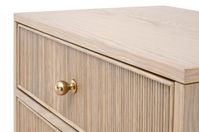 Natural OakThis Highland nightstand is crafted from natural oak and features a felt-lined top drawer for delicate items. The fluted wood drawer front adds a touch of elegance, complemented by solid iron knobs. Overall Dimensions: 23.00"w x 17.00"d x 24.00"hTop Drawer Interior Dims: 19.5" x 10.75" x 5.25"Lower Drawer Interior Dims: 19.5" x 10.75" x 4"Leg Height: 7.5"Collection: Bronze BayColors: Natural OakMaterials: Solid Oak Wood, Oak Veneer, Iron, FeltHardware: Polished BrassWeight: 57 lbsManu