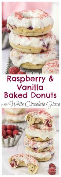 Raspberry & Vanilla Baked Donuts with White Chocolate Glaze