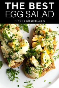 An easy recipe for absolutely the best Classic Egg Salad! Make the perfect egg salad sandwich or use it to top salads, crackers or even avocado halves. Perfect for low carb and keto diets. #eggsaladrecipe #eggsaladsandwich #easyeggsalad