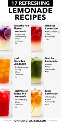 Sweet, tart, and refreshing lemonades are the perfect drinks for the summer. Enjoy different variations all season long with these recipes, from Arnold Palmer to the color-changing butterfly pea flower lemonade. #Lemonades #summerdrinks #icedtea #lemonaderecipes #Energy-BoostingElixirs