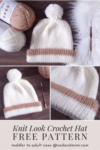 Create a stylish, knit-look crochet hat with this free pattern from Ned & Mimi. Perfect for all skill levels, this hat looks like it was knit but is actually crocheted. The step-by-step guide has clear instructions and helpful photos that will help you finish the project with ease. The hat is great for winter wear or a handmade gift as it is available in 4 sizes - kids to adults.