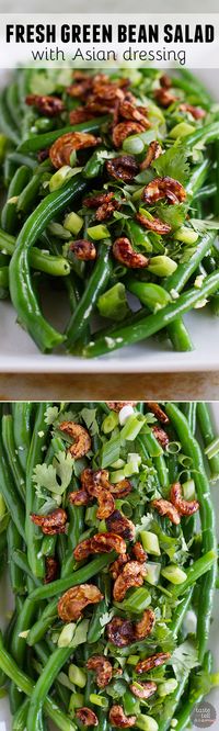 An Asian take on green beans, this Fresh Green Bean Salad with Asian Dressing is full of Asian flavors and great texture from the Soy-Glazed Cashews.