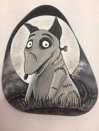 Frankenweenie hand painted rock by Amy Kilburn.