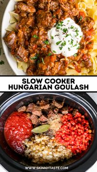 This easy Hungarian Goulash, a hearty beef stew, is the ultimate comfort food made even simpler with the convenience of a slow cooker. #slowcooker #beef #crockpot #goulash #dinner #easydinner #healthyrecipes #weightwatchers