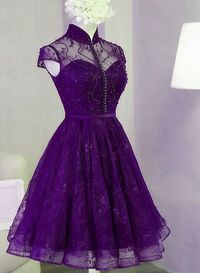 Product Information:Material:LaceSilhouette:A-lineColor:PurpleHemline: KneeLengthBack Detail:Lace-up