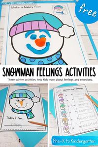 These free snowman activities are perfect for a winter theme. They help kids learn to identify emotions and explore how they are feeling. The activities include feelings playdough mats and two feelings worksheets. #prek #preschool #kindergarten #winteractivities #snowmanactivities #freeactivities #homeschool #feelingsactivities #emotionsactivities #feelingsplaydoughmaths #emotionsplaydoughmats