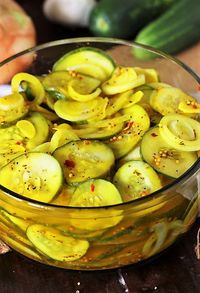 Close-Up of Easy Refrigerator Pickles in Serving Bowl Image